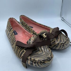 Sperry Top Sider Fur Lined Animal Print Sequined Loafers 9.5
